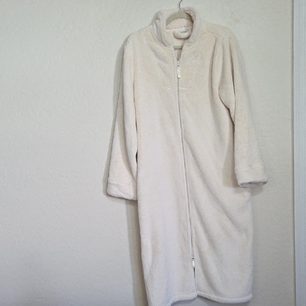 L.L. Bean Plush Full-Length Zip Robe in Cream